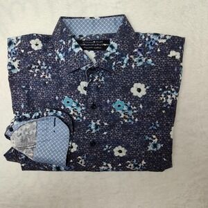 Hammer Made Dress Shirt Mens 42 16.5 Blue Floral Italian Fabric Long Sleeve
